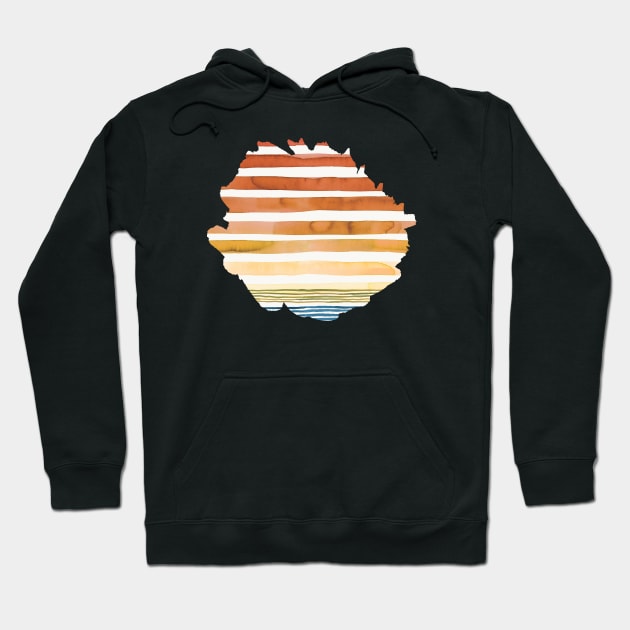 Watercolor Desert Sunset Summer Stripes Hoodie by ninoladesign